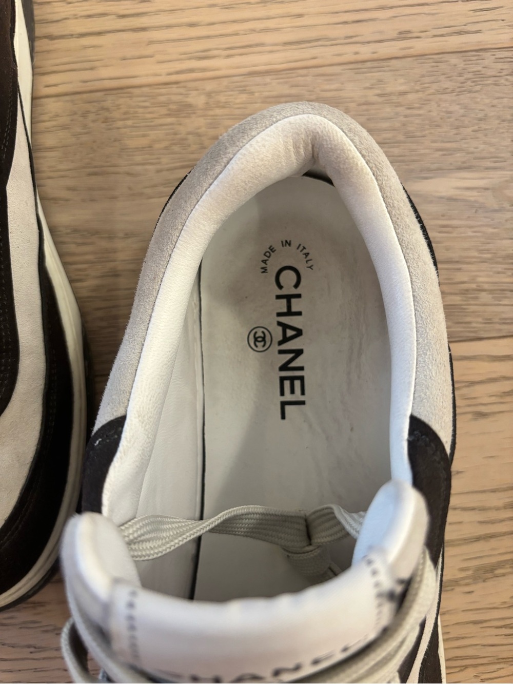 Men's Designer Black and Cream Casual Calfskin Sneakers - Picture 3 of 7